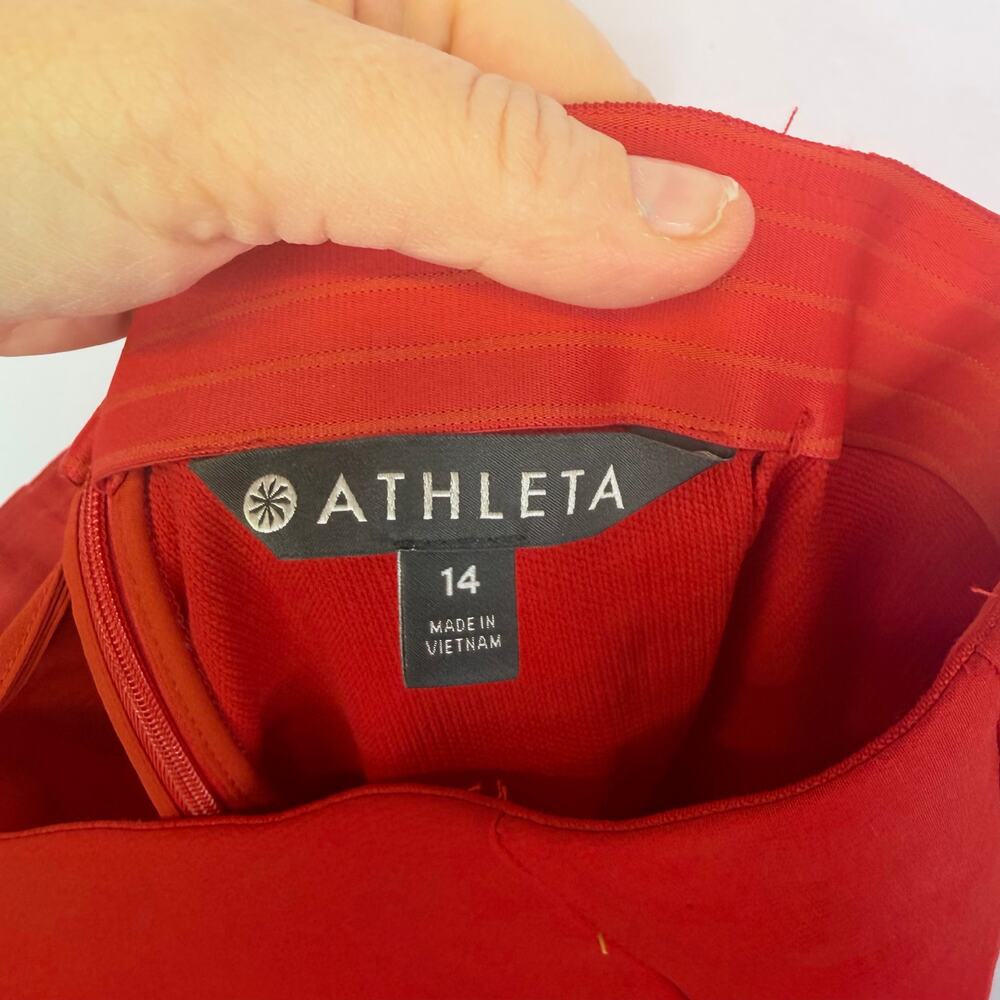 Athleta Red Mid Rise Back Zip Compression Pants Women's 14 Pockets Stretch - Picture 6 of 7